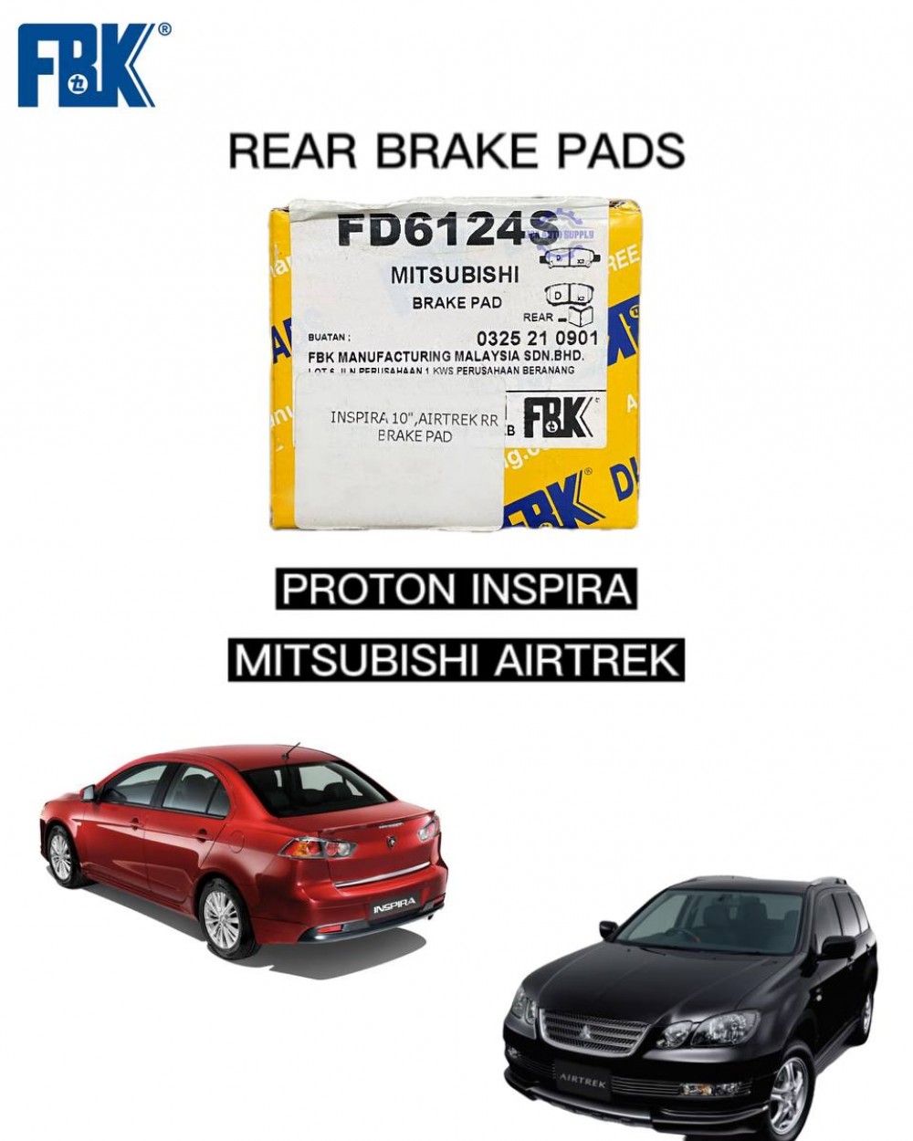 Proton Inspira Mitsubishi Airtrek Rear Disc Brake Pad FBK FD6124